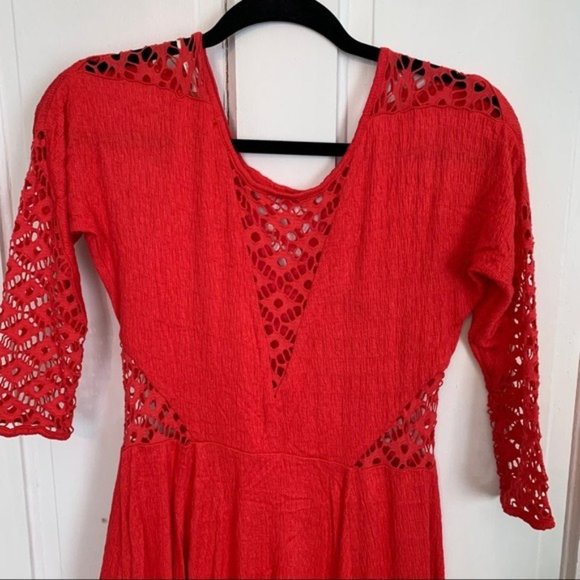 Free People Red To The Point Crochet Skater Mini Dress - Picture 6 of 8